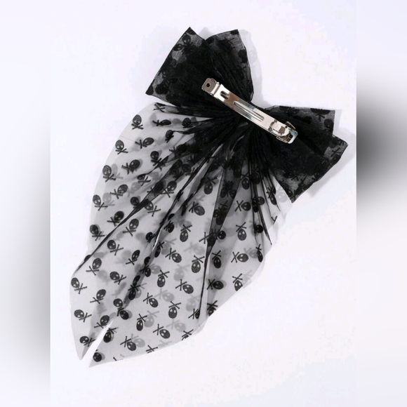 Spider Web Printed Large Bow Hair Clip - Picture 2 of 3